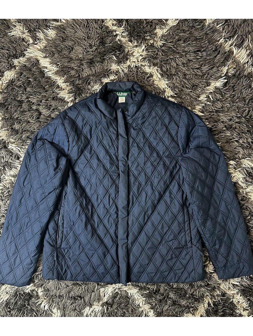 Vintage 90s LL Bean Factory Store Quilted Jacket Womens 16 Snap Front Navy Blue